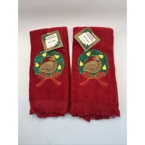 Vtg Holiday Traditions Christmas Guest Fingertip Towels Red Quail Wreath NOS